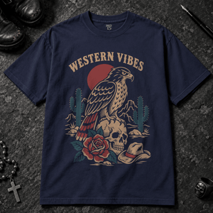 Western Vibes T-shirt - True Navy - S - Inked 13 - Unisex alternative tattoo apparel.