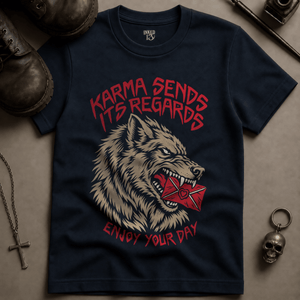Wolf Karma T-shirt - True Navy - S - Inked 13 Ltd Unisex alternative tattoo apparel