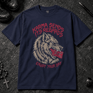 Wolf Karma T-shirt - True Navy - S - Inked 13 - Unisex alternative tattoo apparel.