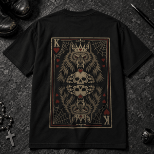 Wolf King of Hearts T-shirt - Black - S - Inked 13 - Unisex alternative tattoo apparel.