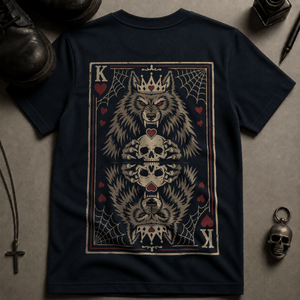 Wolf King of Hearts T-shirt - True Navy - S - Inked 13 Ltd Unisex alternative tattoo apparel