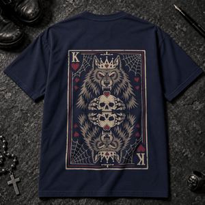 Wolf King of Hearts T-shirt - True Navy - S - Inked 13 - Unisex alternative tattoo apparel.