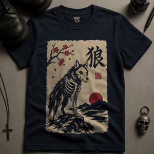 Wolf Sumi Ink T-shirt - True Navy - S - Inked 13 Ltd Unisex alternative tattoo apparel