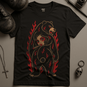 Woman Bear Tattoo T-Shirt - Black - S - Inked 13 Ltd Unisex alternative tattoo apparel