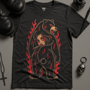 Woman Bear Tattoo T-Shirt - Dark Grey - S - Inked 13 Ltd Unisex alternative tattoo apparel
