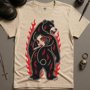 Woman Bear Tattoo T-Shirt - Natural - S - Inked 13 Ltd Unisex alternative tattoo apparel