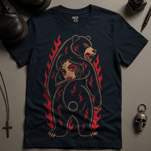 Woman Bear Tattoo T-Shirt - Navy - S - Inked 13 Ltd Unisex alternative tattoo apparel