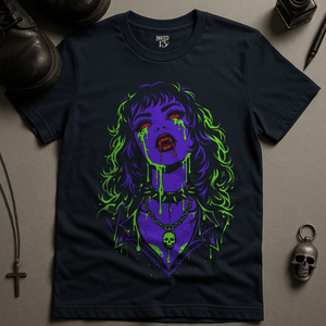 Woman Glow In The Dark T-Shirt - Navy - S - Inked 13 Ltd Unisex alternative tattoo apparel