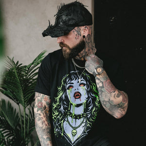 jack wearing our woman glow in the dark t-shirt