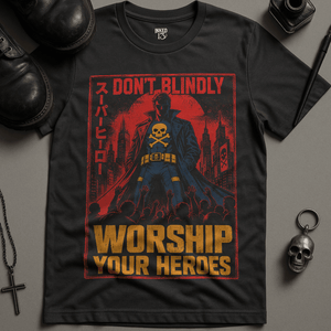 Worship Your Heroes T-Shirt - Dark Grey - S - Inked 13 Ltd Unisex alternative tattoo apparel