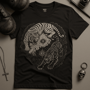 Ying Yang Tigers T-Shirt - Black - S - Inked 13 Ltd Unisex alternative tattoo apparel
