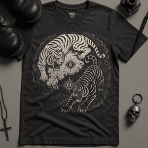 Ying Yang Tigers T-Shirt - Dark Grey - S - Inked 13 Ltd Unisex alternative tattoo apparel